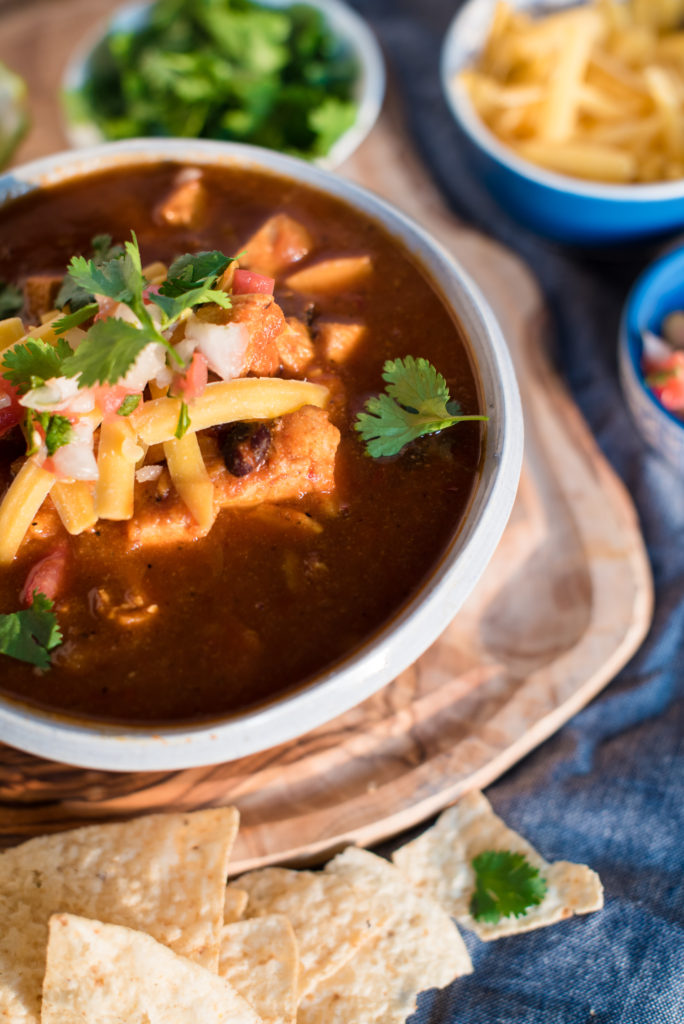 An easy to prepare chicken tortilla soup recipe with fire roasted tomatoes, black beans, and fresh lime juice. Tortilla Soup in less than 30 mins.