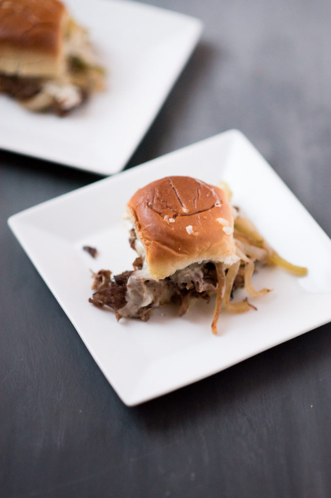 Tender seasoned sirloin, peppers, onions, and provolone served on top of a toasted Hawaiian Roll. Philly cheesesteak sliders perfect for game day!