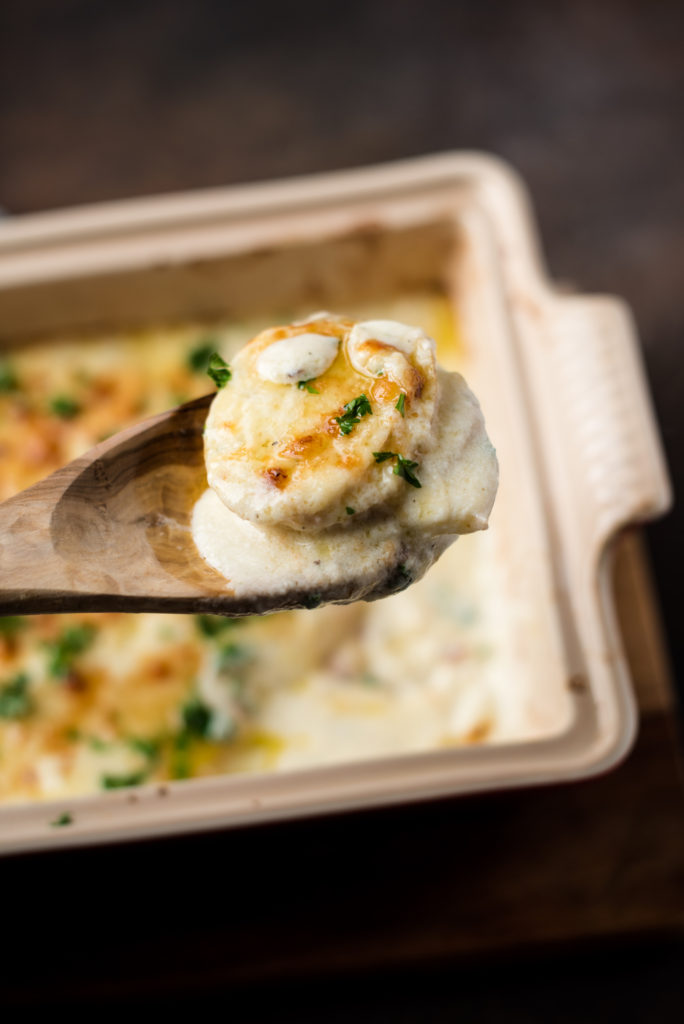 Garlic and Herb Au Gratin Potatoes - First and Full - Thanksgiving Sides