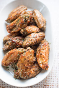 Italian Honey Baked Chicken Wings in a white platter