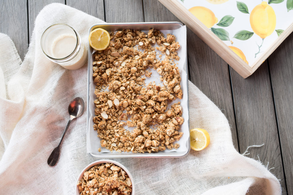 Lemon Chia Seed Granola that tastes just like your favorite bakery muffin. It's sweet, crunchy, and lemony of course! Serve it over yogurt, ice cream, oatmeal, or by the handful for a nice snack. Instructions for turning it into an easy, portable Lemon Chia Seed Granola Bars also included!